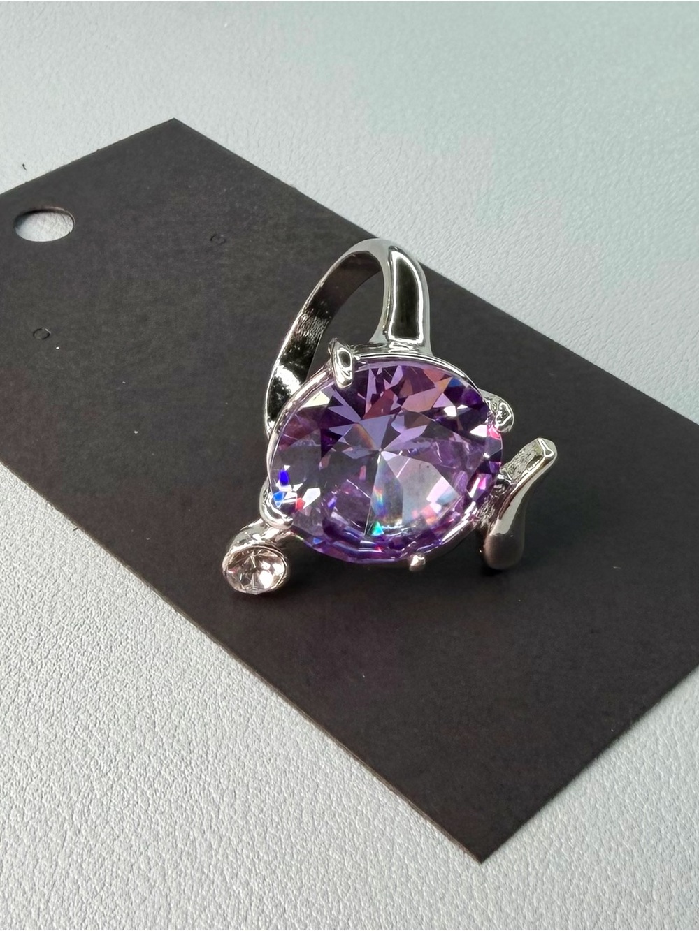 Silver Ring with Faceted Purple Crystal - Women's Fashion Ring
